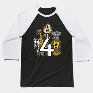 Safari Zoo Animals 4 Year Old 4th Birthday Baseball T-Shirt